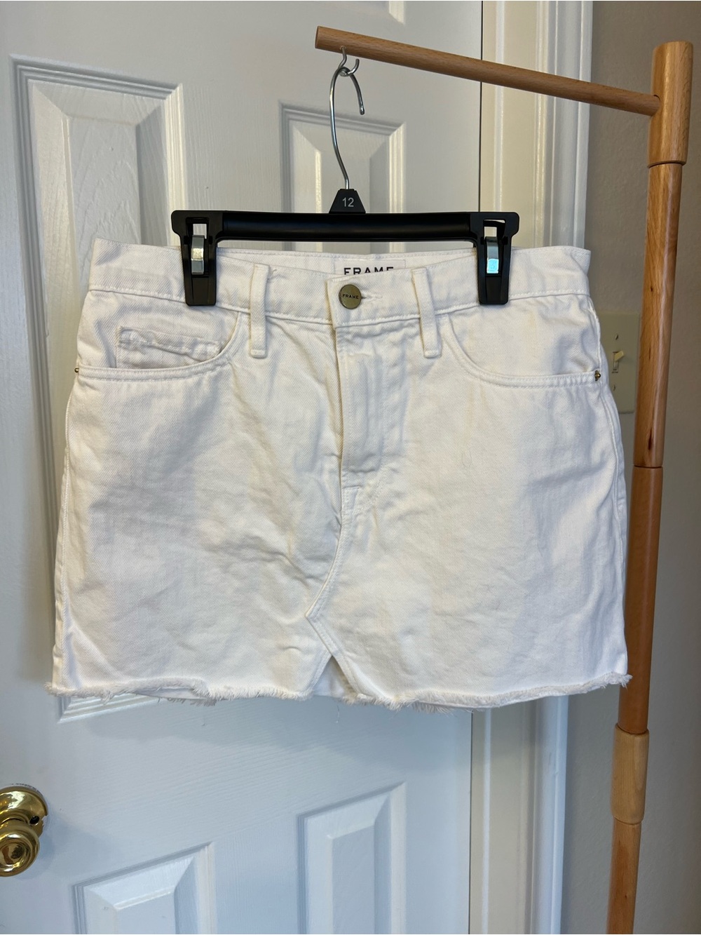 Frame Denim White Denim Mini Skirt